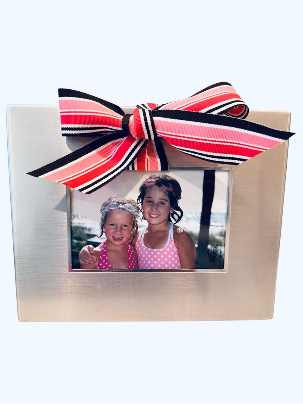 Silver Picture Frame with Pink Brown Bow Little Girls Room 4x6 picture